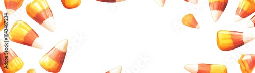 Watercolor candy corn and sweets, scattered along the edges, framing a large blank area