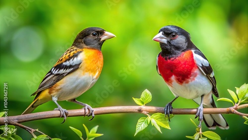 Rose breasted grosbeak and Baltimore Oriole in the wild
