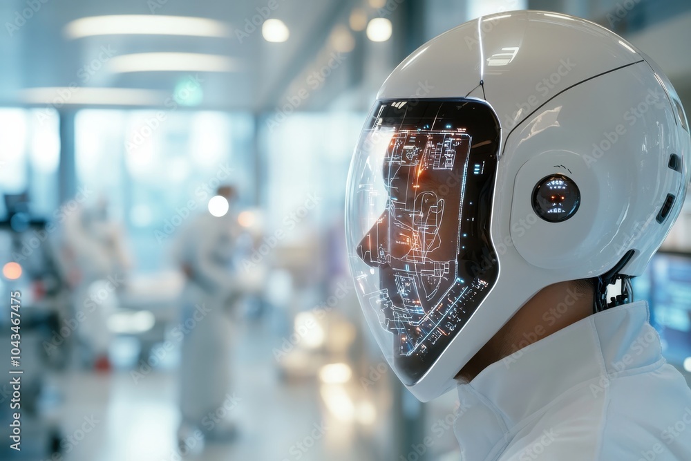 This image showcases an advanced AI medical assistant in a high-tech hospital, emphasizing digital interaction and innovation in patient care environments. This image showcases an advanced AI medical assistant in a high-tech hospital, emphasizing digital interaction and innovation in patient care environments.