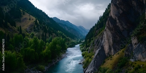 Serene river winding through a lush valley.