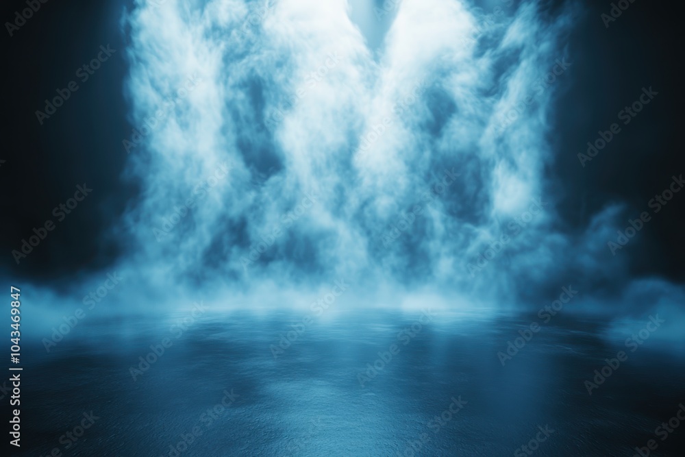 Misty waterfall with illuminated fog Misty waterfall with illuminated fog