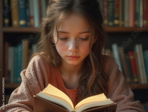 Close up of a girl reading a book pretty young woman learning with book