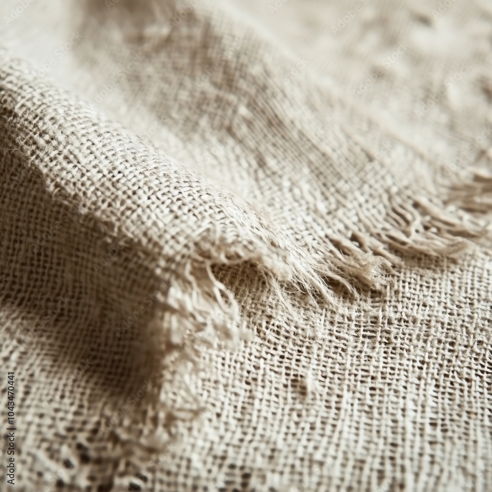 Close-up of textured burlap fabric with natural fibers and frayed edges. Close-up of textured burlap fabric with natural fibers and frayed edges.