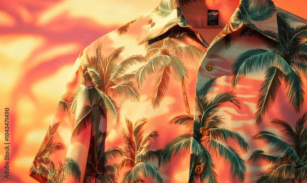 Fototapeta premium A close-up of a tropical shirt with palm trees.