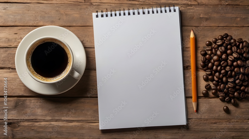 White coffee cup with blank spiral page notebook mockup on rustic wooden table, drink beverage & A4 empty paper mockups for writing planning & brainstorming White coffee cup with blank spiral page notebook mockup on rustic wooden table, drink beverage & A4 empty paper mockups for writing planning & brainstorming