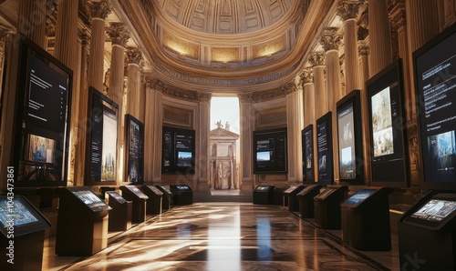 Ancient Roman architecture with modern screens.