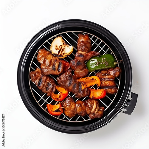 grilled meat with vegetables on a white background photo