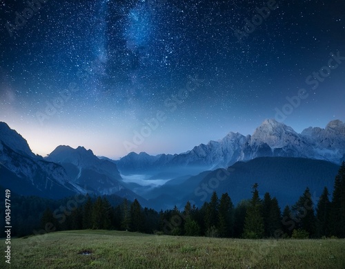 Milky way near hut Sinanitsa, Pirin mountain, Bulgaria photo