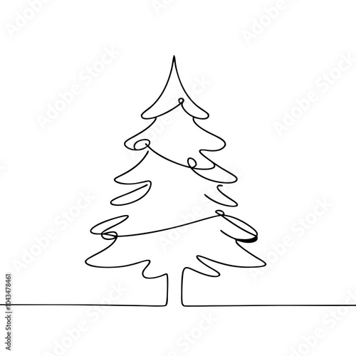 Minimalist line art Christmas tree illustration on transparent background
 photo