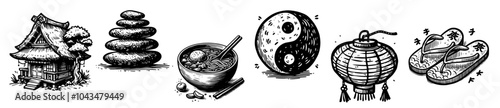 black and white yin yang asia art vector zen