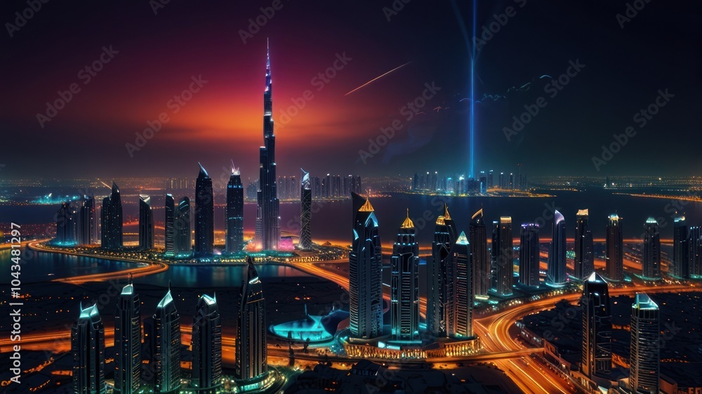 Fototapeta premium Nighttime Skyline of Dubai