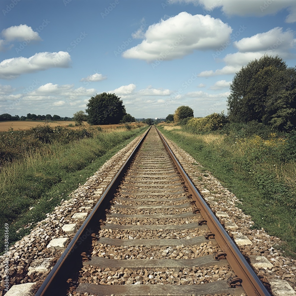 Fototapeta premium Train tracks in the countryside close to Paris Portrait format