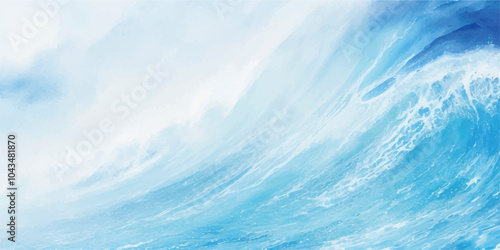 abstract soft blue and white abstract water color ocean wave texture background .Fluid blue ocean wave layer Tsunami wave background in flat cartoon style. Big blue tropical water splash.	