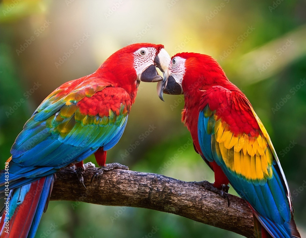 Obraz premium Colorful of Greenwinged Macaw aviary, sitting on the log