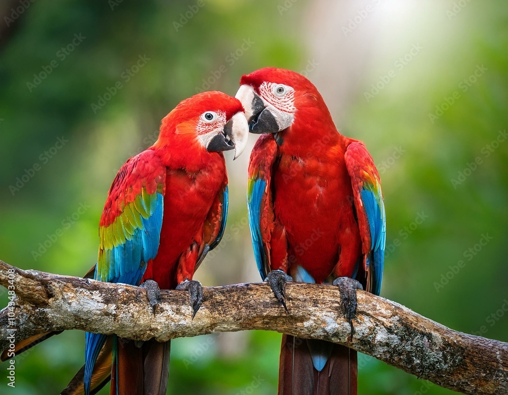 Obraz premium Colorful of Greenwinged Macaw aviary, sitting on the log