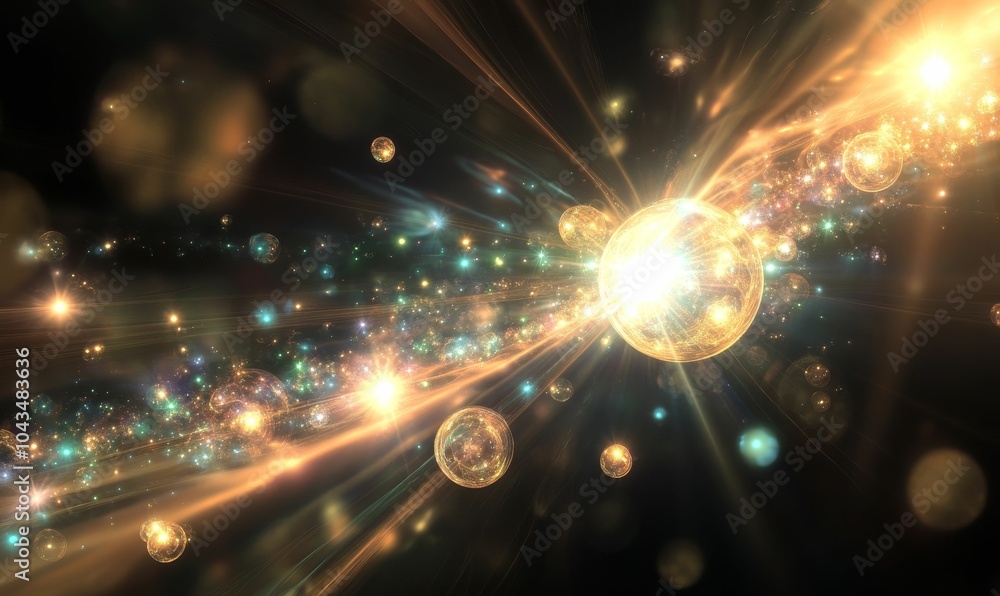 Obraz premium Abstract space scene with glowing orbs.