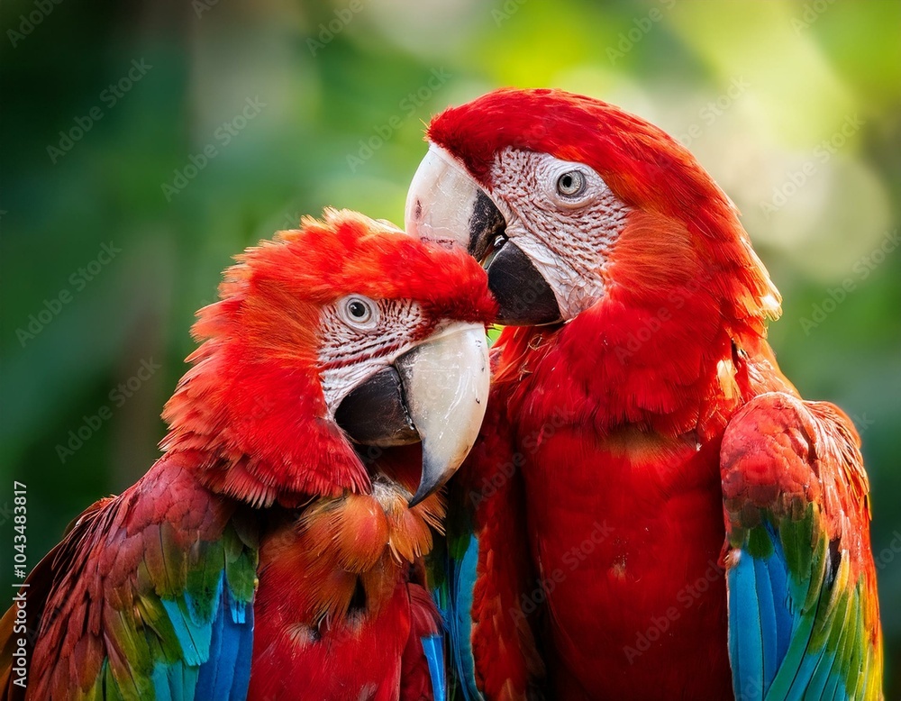 Fototapeta premium Colorful of Greenwinged Macaw aviary, sitting on the log