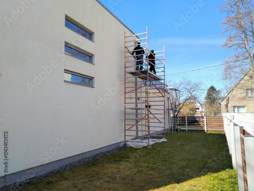 Facade renovation, washing and painting walls