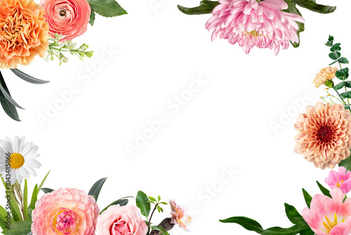 Colorful png bouquet frame, floral design in transparent background