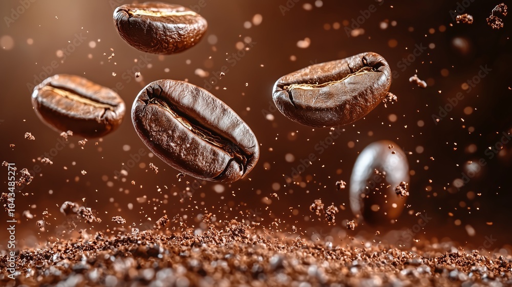 Background of flying coffee beans Background of flying coffee beans