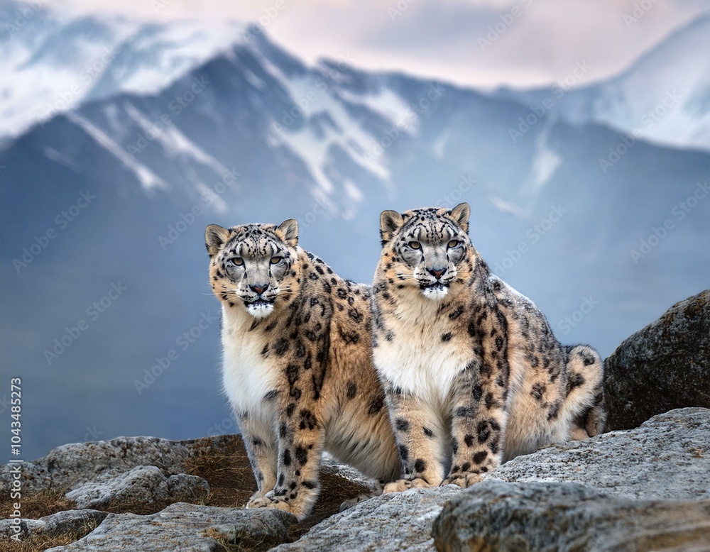 Fototapeta premium Portrait of nice snow leopard on the rock
