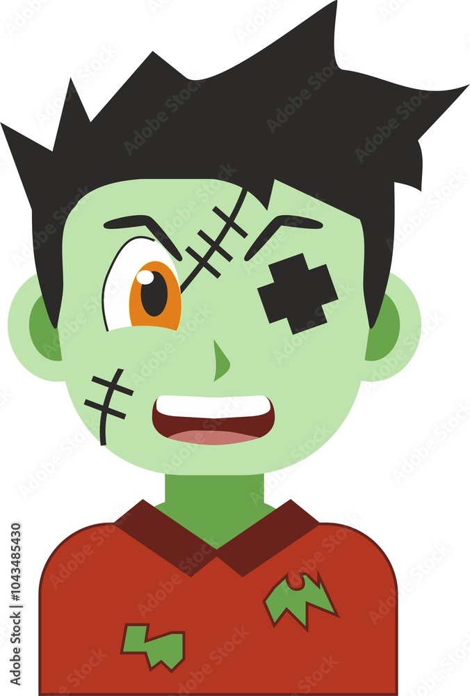 Japanese anime style illustration of a young man dressed as a Zombie living dead for Halloween party. Festive and horror concept image isolated on white background Japanese anime style illustration of a young man dressed as a Zombie living dead for Halloween party. Festive and horror concept image isolated on white background