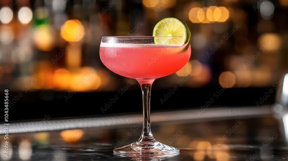 Refreshing Pink Cocktail with Lime Garnish Refreshing Pink Cocktail with Lime Garnish
