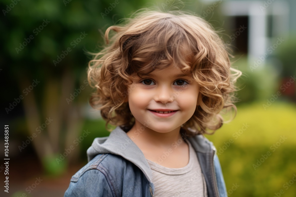 Portrait of a cute little boy with curly hair in the park Portrait of a cute little boy with curly hair in the park