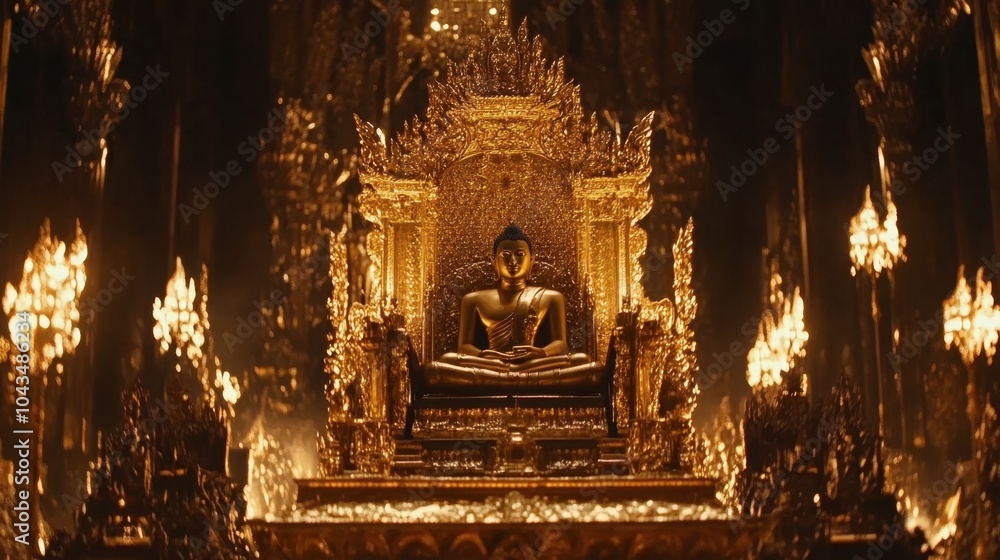 Fototapeta premium Glorious Buddha Statue in Ornate Temple Setting