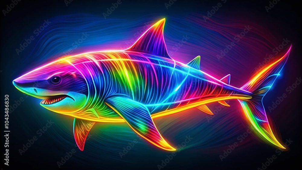 Abstract Shark Art with Neon Graphic Highlighters Lines - Vibrant and Colorful Portrait for Creative Projects Abstract Shark Art with Neon Graphic Highlighters Lines - Vibrant and Colorful Portrait for Creative Projects