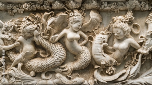 Intricate Relief of Mythical Creatures in Stone