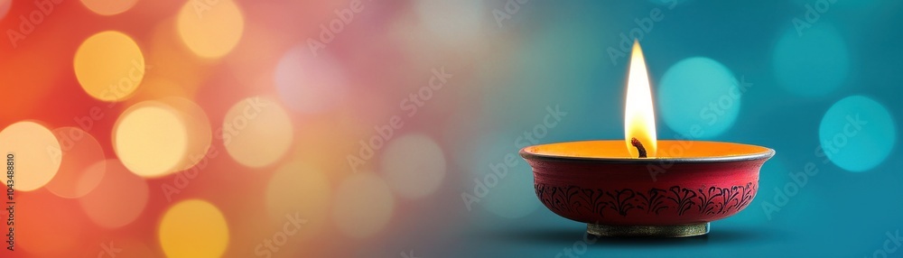 A colorful background features a lit oil lamp, symbolizing light and celebration, perfect for festive occasions. A colorful background features a lit oil lamp, symbolizing light and celebration, perfect for festive occasions.