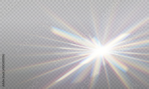 Rainbow Crystal Star: the sun shines red, yellow and blue. An optical firelight effect. Sparkle shine. Sunlight.