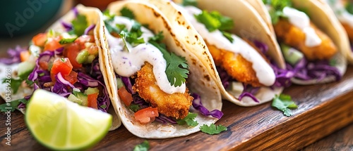 Crispy Fish Tacos with Purple Slaw and Cilantro