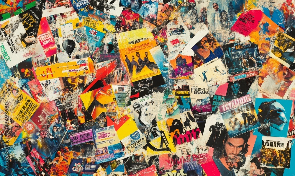 Fototapeta premium Collage of colorful vintage movie posters.