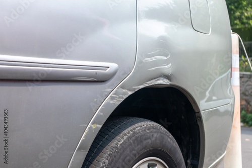Quadro em tela View of scratched or grazed car side body after a minor accident
