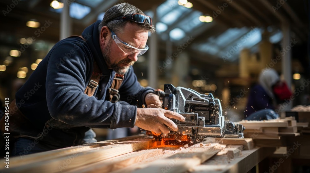 A man is working on a piece of wood with a saw A man is working on a piece of wood with a saw