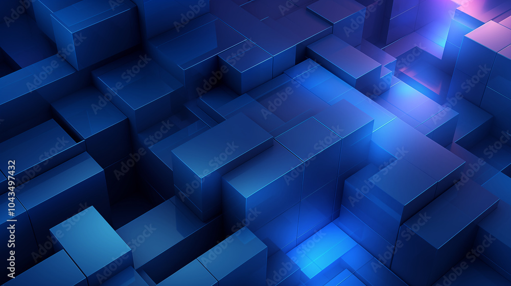 Abstract 3D Blue Cubes with Layered Geometric Design Abstract 3D Blue Cubes with Layered Geometric Design