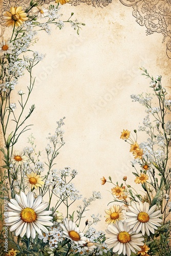 A beautiful floral frame adorning a vintage background perfect for nature lovers and artistic creations