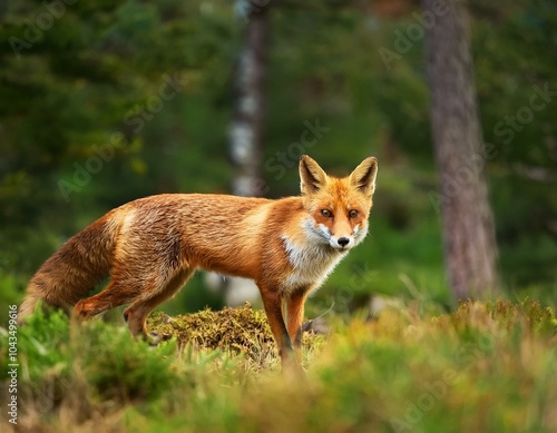 Wallpaper Mural Beautiful Male Red Fox Standing in A Natural Background During Sunset in A National Park Torontodigital.ca