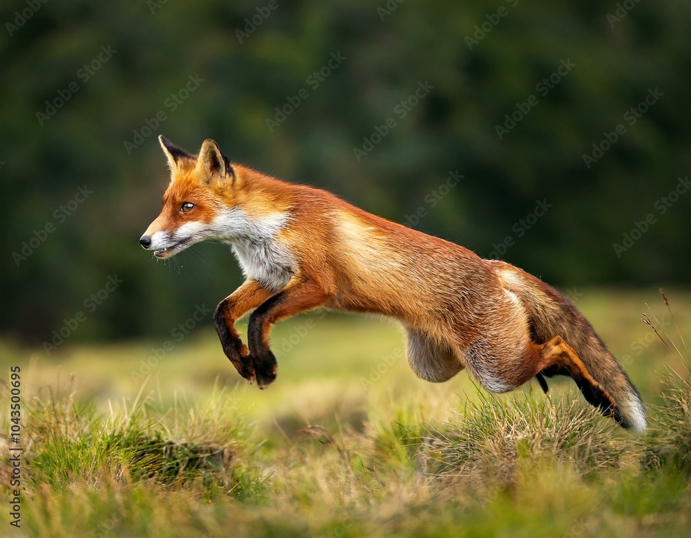 Fototapeta premium Beautiful Male Red Fox Standing in A Natural Background During Sunset in A National Park