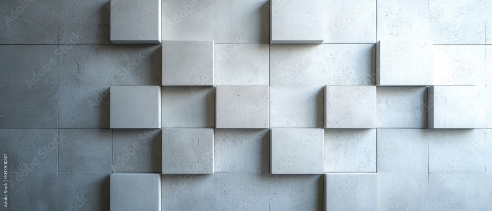 Modern wall design with varying white tiles on a grey background, creating a stylish and minimalistic aesthetic. Modern wall design with varying white tiles on a grey background, creating a stylish and minimalistic aesthetic.