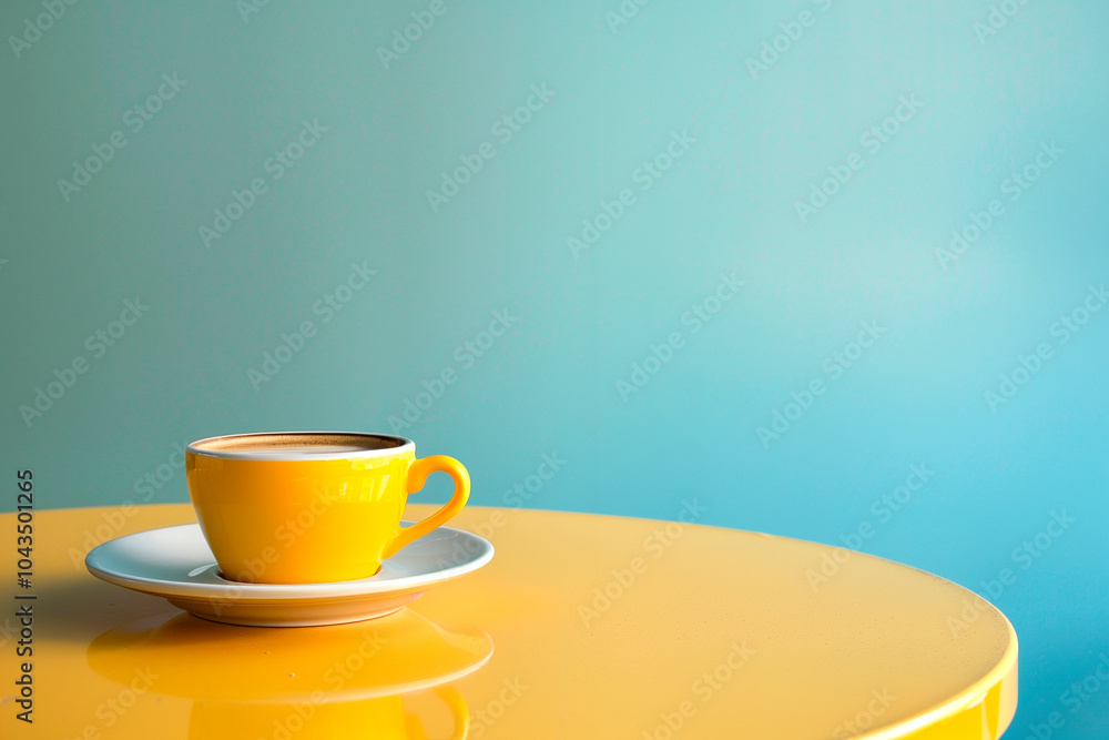 Yellow Coffee Cup on Table for a Cozy Christmas Holiday Morning Yellow Coffee Cup on Table for a Cozy Christmas Holiday Morning