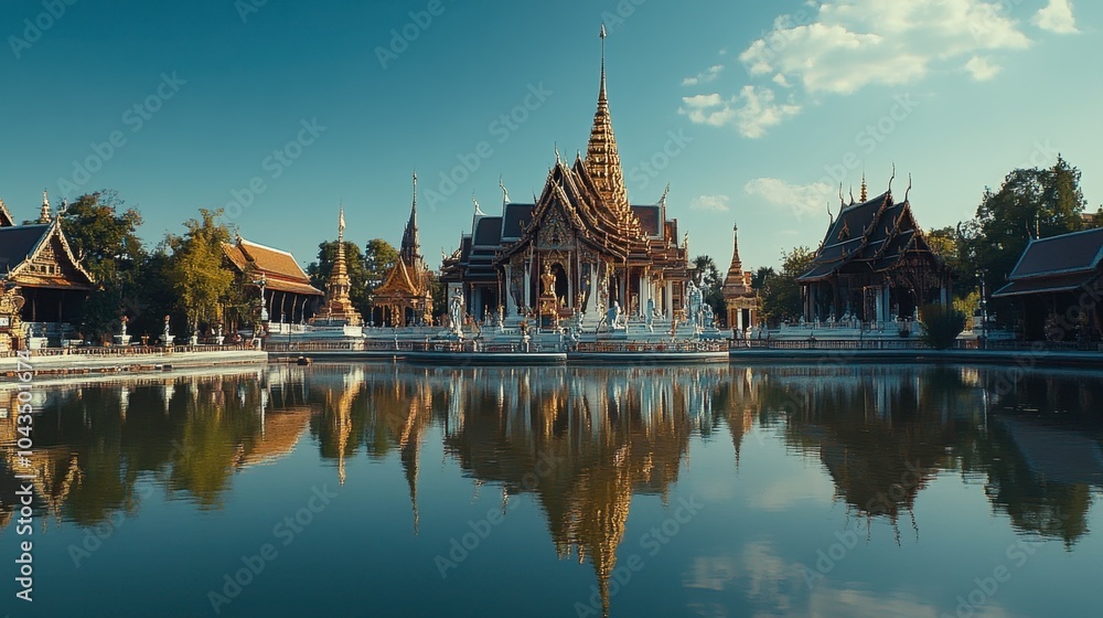 Serene Temple Reflection in Thailand's Tranquil Waters Serene Temple Reflection in Thailand's Tranquil Waters