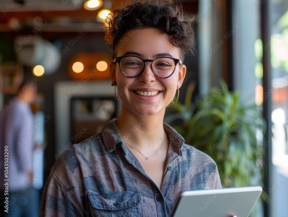 Portrait of a confident LGBTQ businessperson with a tablet, in a professional office setting Portrait of a confident LGBTQ businessperson with a tablet, in a professional office setting