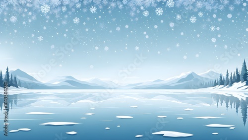 Simple wallpaper illustration of a frozen lake, with just a thin line dividing the icy surface and the cold winter sky