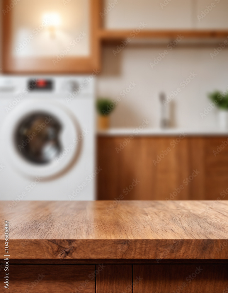Empty wooden table in laundry Empty wooden table in laundry