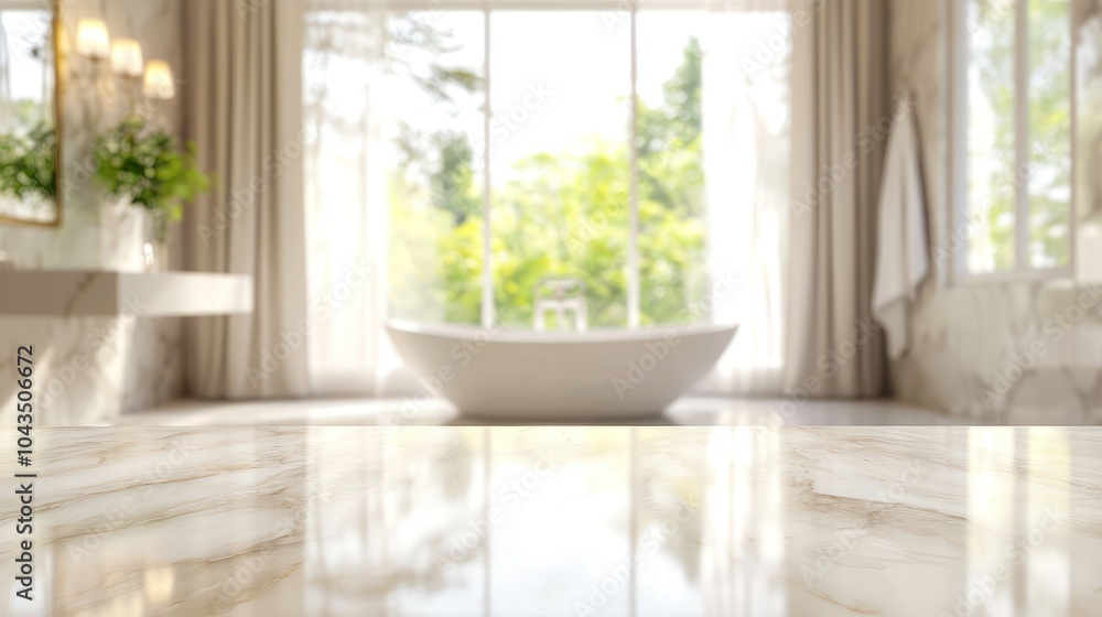 Fototapeta premium White Marble Table Top in Bathroom Setting