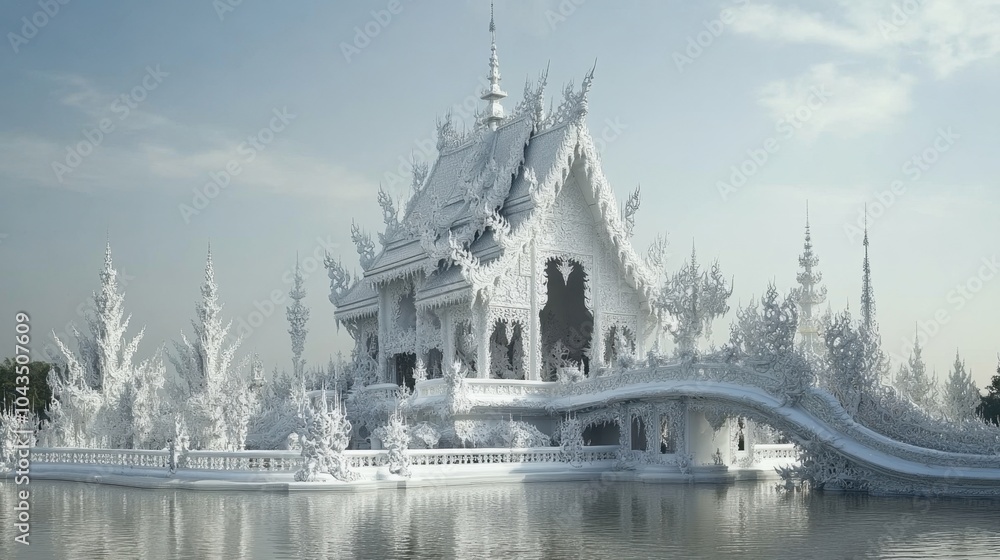 Obraz premium Stunning White Temple in Serene Landscape