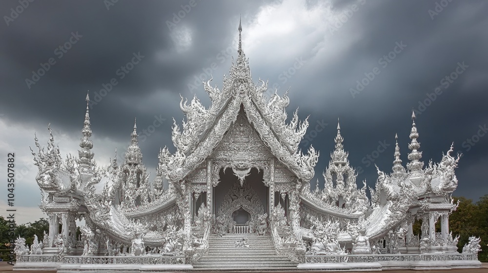 Fototapeta premium Majestic White Temple Under Dramatic Clouds
